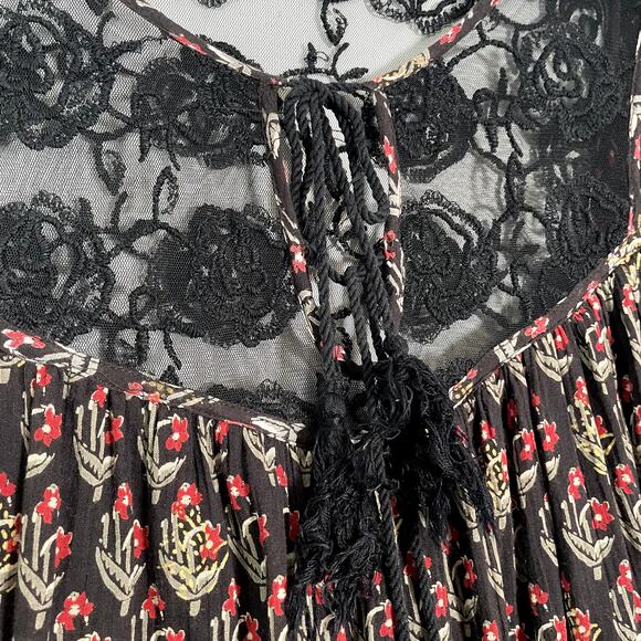 Free People Nomad Printed Formal Chiffon Black Combo Tunic Dress Large - Picture 5 of 11